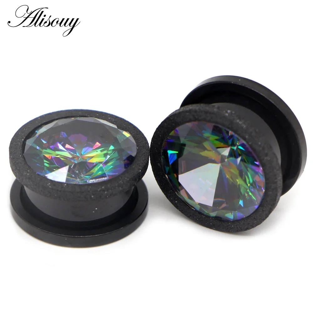 Alisouy 2pc Stainless Steel Top Quality Crystal Zircon Ear Tunnels Plug Screw Fit Colorful Ear Flesh Gauge Ear Expanders Jewelry - Окраска металла: 838B Black-Colorful