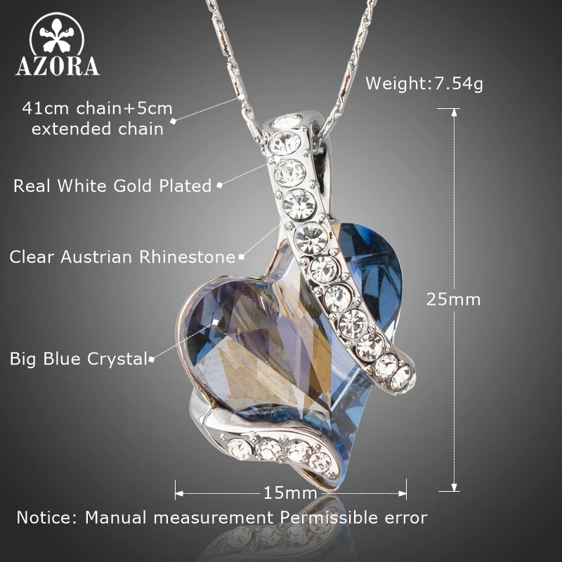 Forever Love Light Blue Heart Stellux Austrian Crystal Classic Pendant Necklaces for Valentine’s Day Gift of Love TN0195