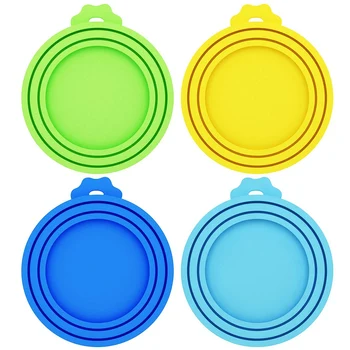 

CSS 4 Pack Pet Food Can Covers Universal Silicone Can Lids - One Size Fit 3 Standard Size Dog And Cat Can Tops