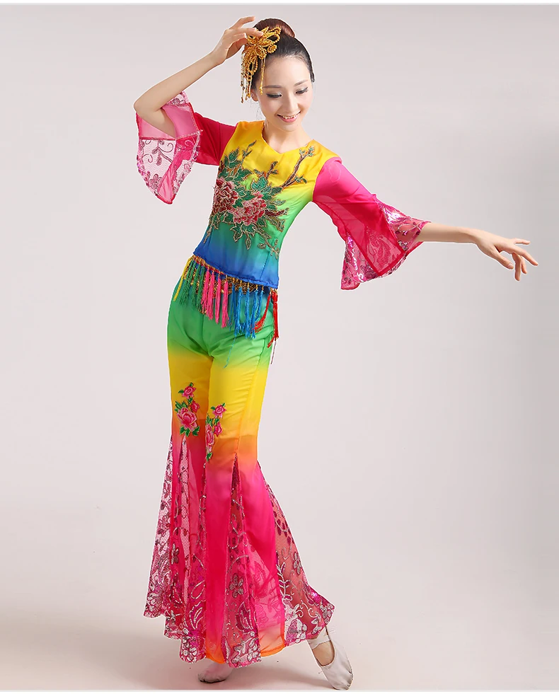 (0158) Chinese classical dance costumes yangko red Embroidery Duanghuang flying dance drum wear stage performance clothes
