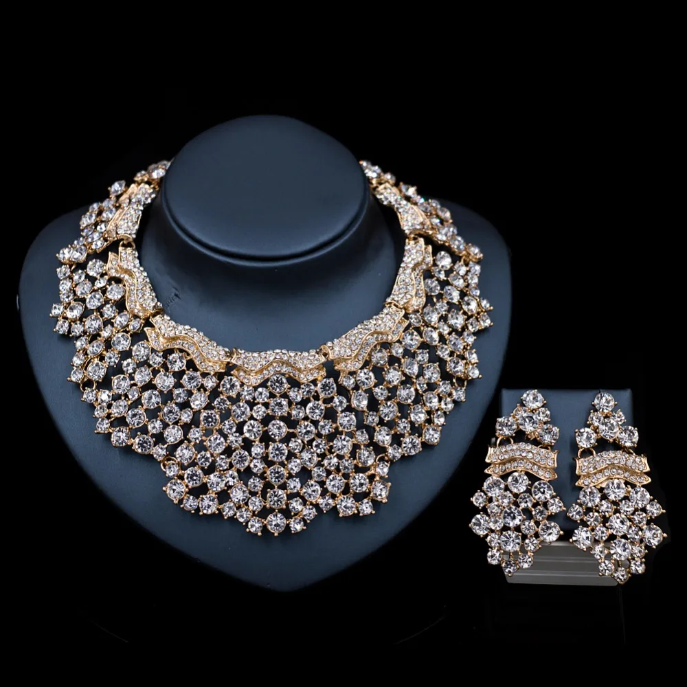 Комплект из колье и серёг с австрийским кристаллом|african jewelry set|turkish setsbridal necklace and