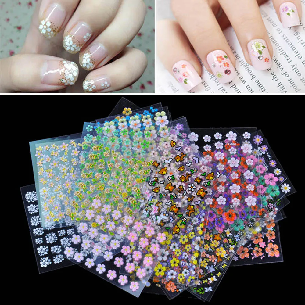 

Top Nail 30 Sheet Floral Design Patterns Nail Stickers Mixed Decals Transfer Manicure Tips 3D Nail Art Decorations