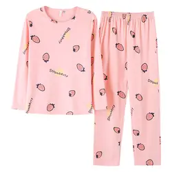 Большие размеры Новые Пижама с рисунком женщин Pijama feminino с длинными рукавами пижамы Весна и осень женские хлопковое ночное белье ad092