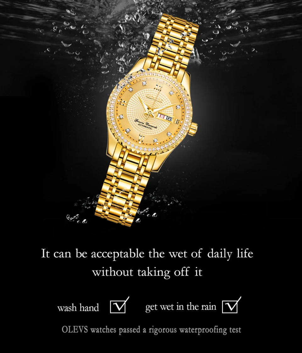 OYALIE, женские механические часы, Топ бренд, роскошные часы с бриллиантовым циферблатом, золотые часы, неделя, дата, стальной ремешок, женские часы-браслет, 9757