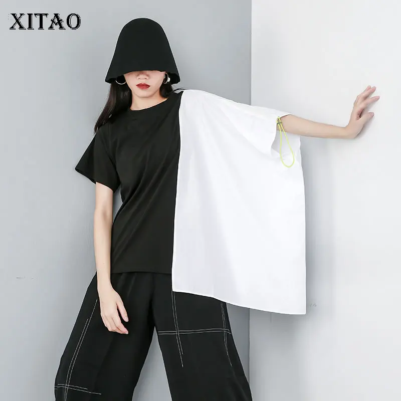 XITAO الأسود ضرب اللون غير النظامية T قميص البلوز كم Batwing الرباط المحملة ملابس الصيف للنساء 2019 جديد فضفاض XJ1669 XITAO الأسود ضرب اللون غير النظامية T قميص البلوز كم Batwing الرباط المحملة ملابس الصيف للنساء 2019 جديد فضفاض XJ1669