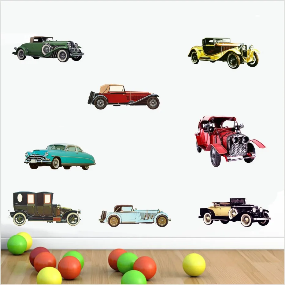 Popular Retro Cars Collection History Poster Color Wall Sticker For Kds Boys Rooms Decor Toy