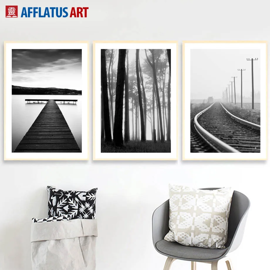 

Bridge Railway Tree Landscape Nordic Posters And Prints Wall Art Canvas Painting Black White Wall Pictures For Living Room Decor