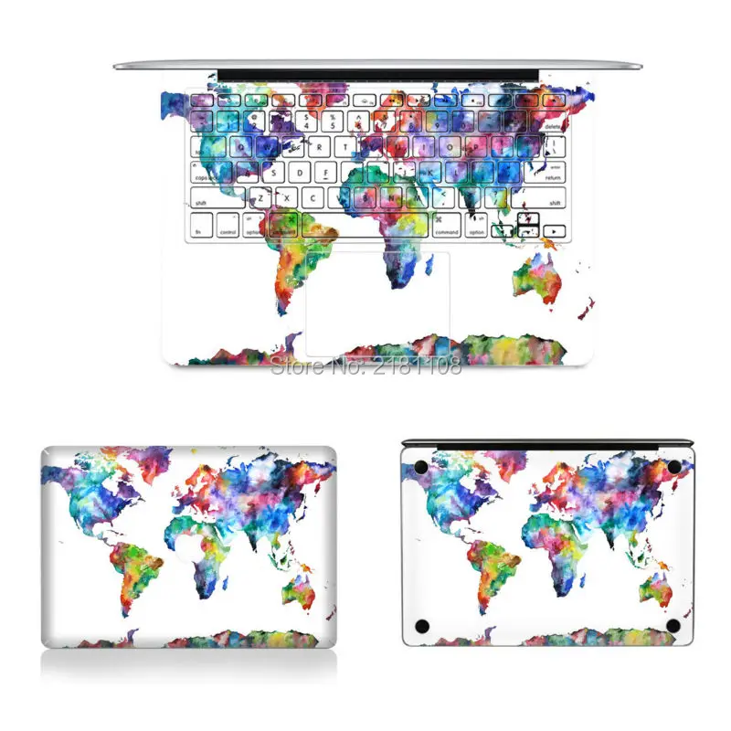 Laptop Vinyl Decal World Map for Macbook Air Pro Retina Multicolor Sticker Full Skin A1370 A1398 A1286 A1278 A1466