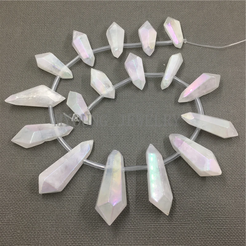 

Smooth Titanium Clear Crystal Quartz Spike Beads,Mix size Polished Nugget Point Quartz Hole Beads MY1076