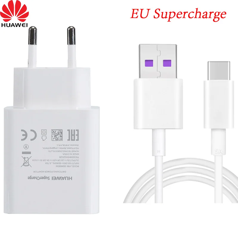 

Original Huawei 5V 4.5A Supercharge EU Wall Charger Adapter 1M 5A Type C Cable for Mate 20 X P30 P20 Pro P10 Plus Mate 9 10 pro
