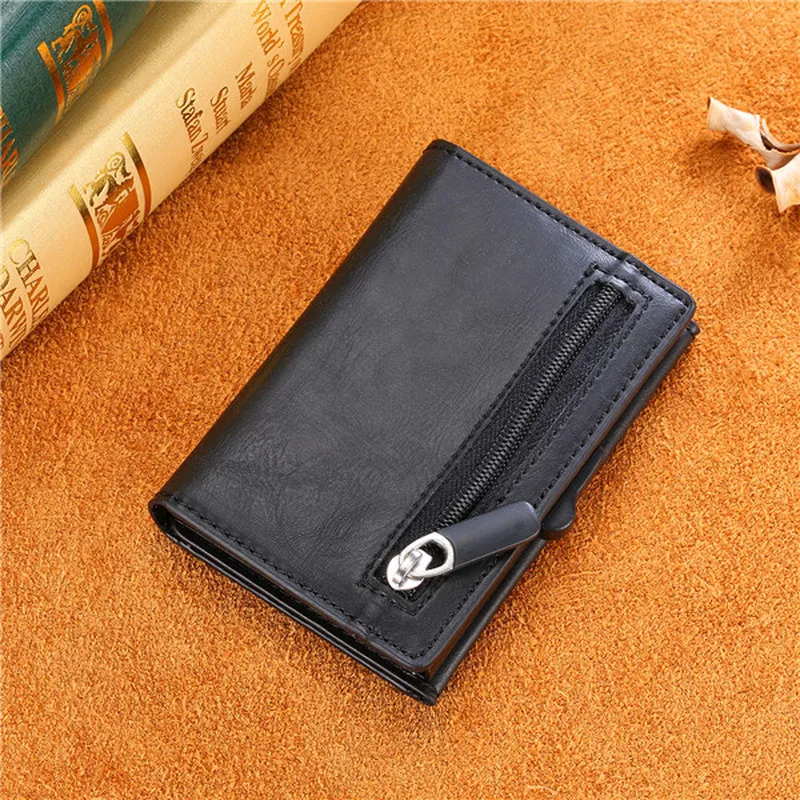 BISI GORO New Arrival PU Leather Card Case RFID Coin Purse RFID Carbon Fiber Wallet Single Box Smart Credit Card Holder