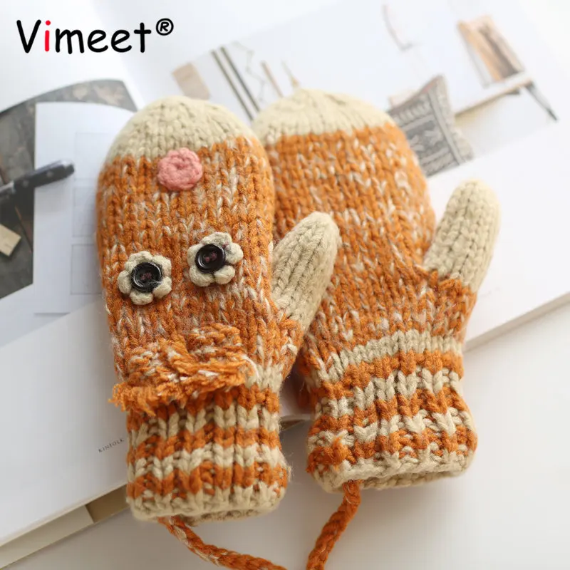 

Vimeet Hot Winter Female Gloves Girl Warm Women Gloves Handmade Woolen Flowers Cute Fingerless Mittens VM-G202