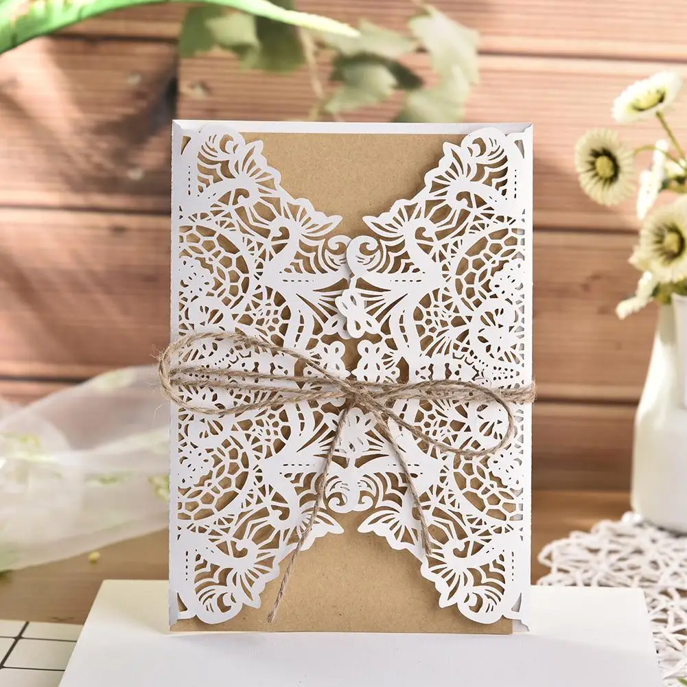 10pcs Design Wedding Invitations Flower Pattern Laser Cut Lace West Cowboy Customize Invitation Car - 4000032540001