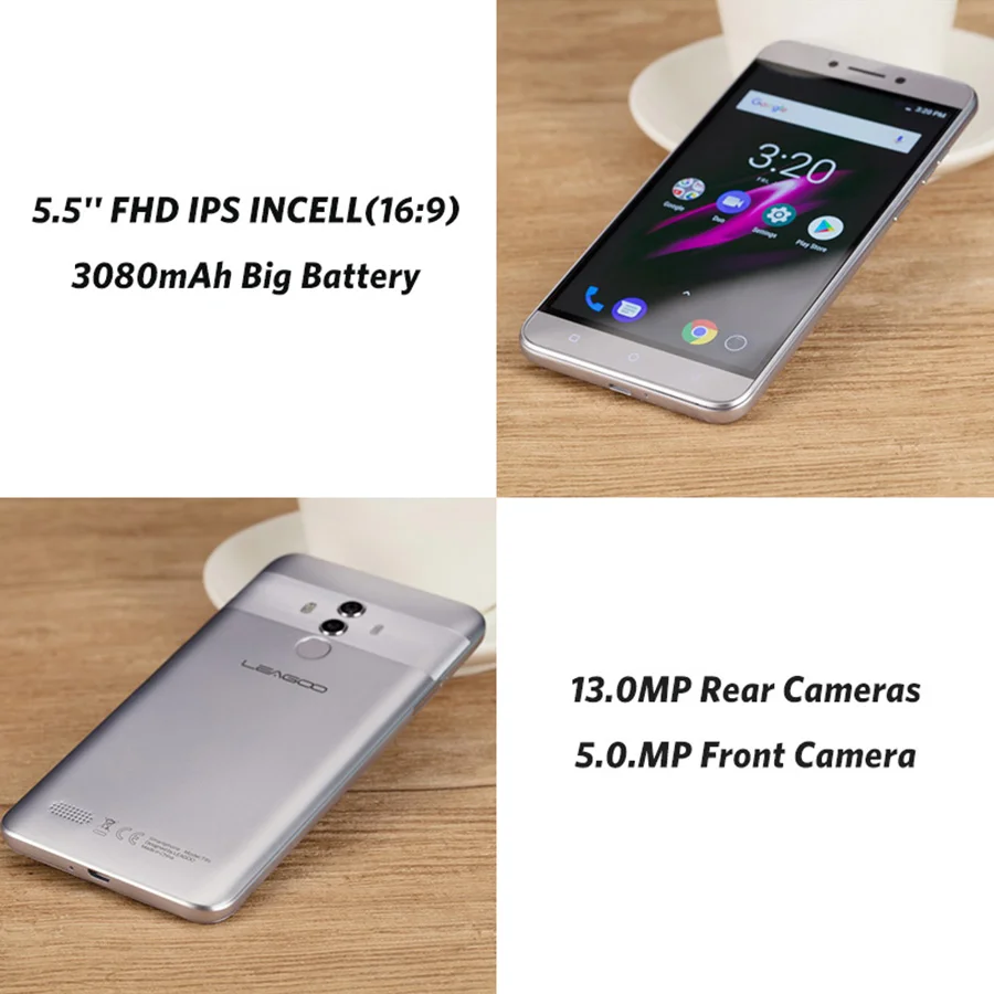 Leagoo T8S Face ID 5,5 ''FHD 16:9 Incell 4 Гб ОЗУ 32 Гб ПЗУ Android 8,1 MT6750T Восьмиядерный 3080 мАч 13 МП Двойная камера мобильный телефон