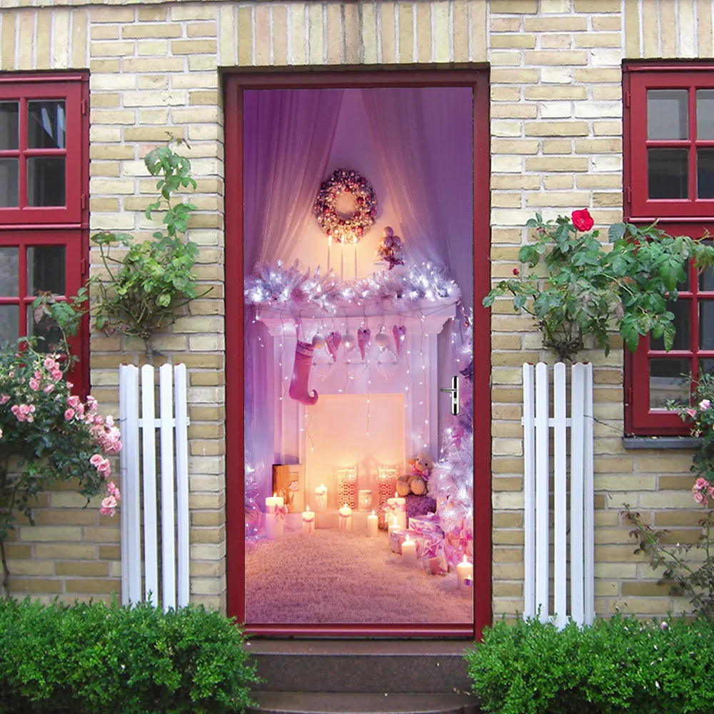 3D фантазия Рождественская наклейка на дверь Рождественская елка Санта Клаус подарок розовый камин Снеговик уличный знак замок Домашний декор наклейка - Цвет: 160