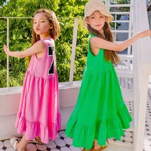 Брендовое платье для девочек Детский сарафан г. летнее платье для малышей хлопковое длинное детское платье для отдыха повседневное эластичное платье для малышей#5267