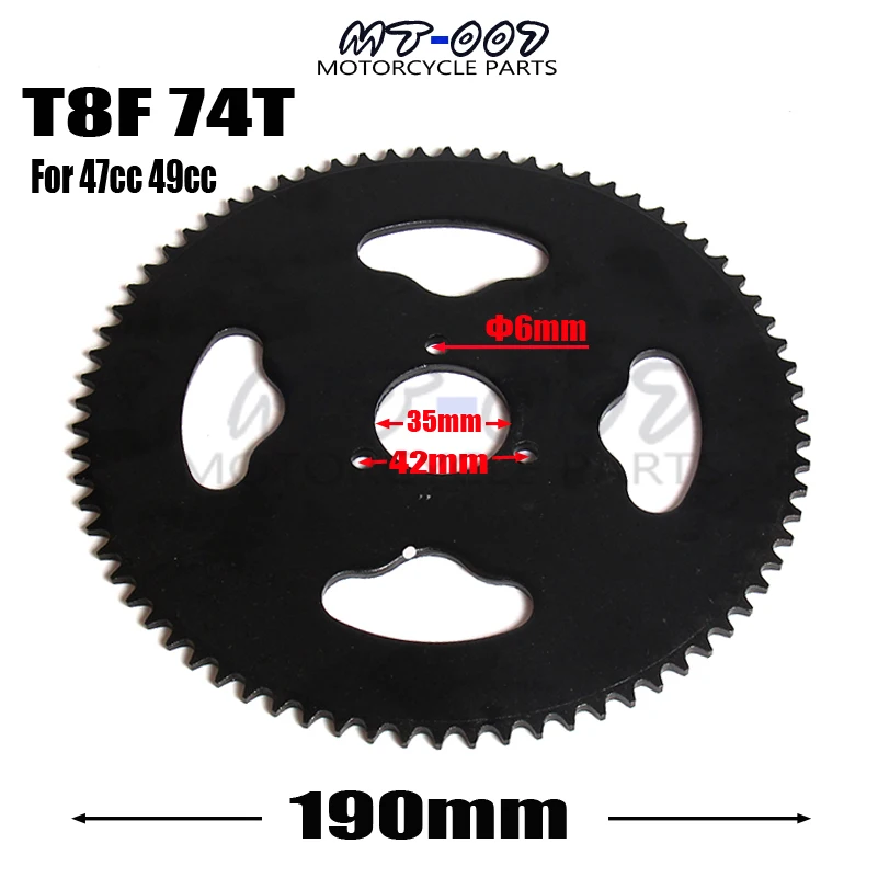 

T8F 74T Tooth 35MM Rear Sprocket For 2 stroke Mini Moto ATV Quad Dirt Pit Pocket Bike Chopper 47CC 49CC