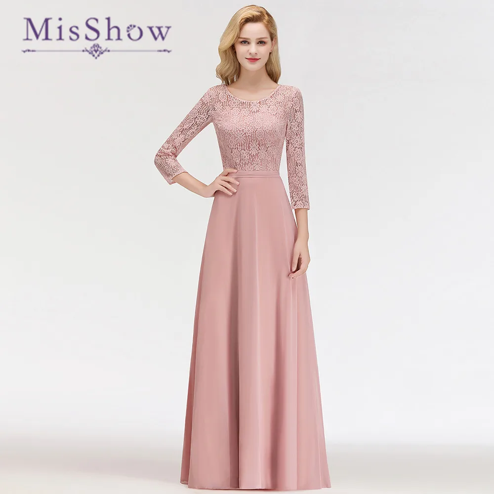 

2019 New Arrivals Long Chiffon Long Sleeves O Neck Bridesmaid Dresses Dresses A-line Bridesmaid For Wedding Party Guest Dress