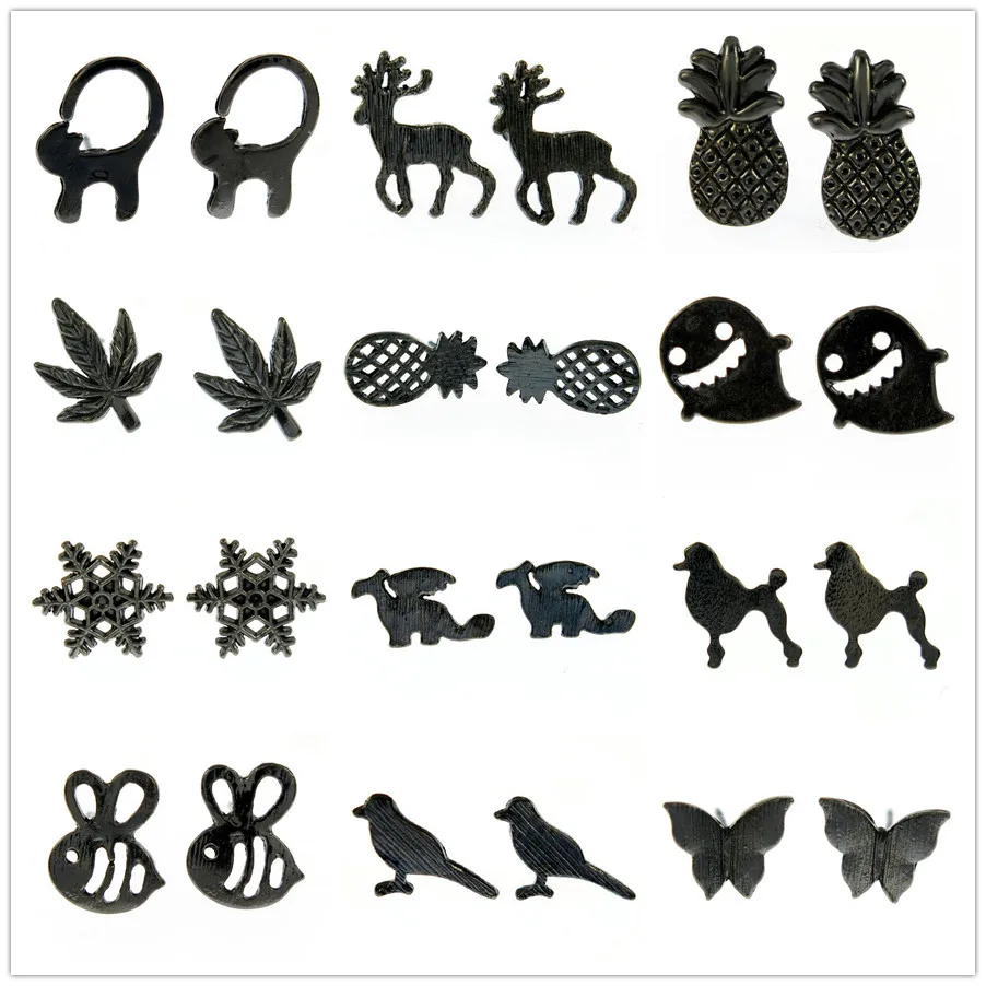 

2018 Fashion Minimalist Black Stainless Steel Animal Cute Stud Earrings Carnations Jewlery for Women Gifts
