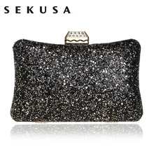 SEKUSA, расшитая блестками, элегантная женская вечерняя сумка с ручкой, на цепочке, на плечо, сумки, бриллианты, металлические, вечерние, на свадьбу, сумочка
