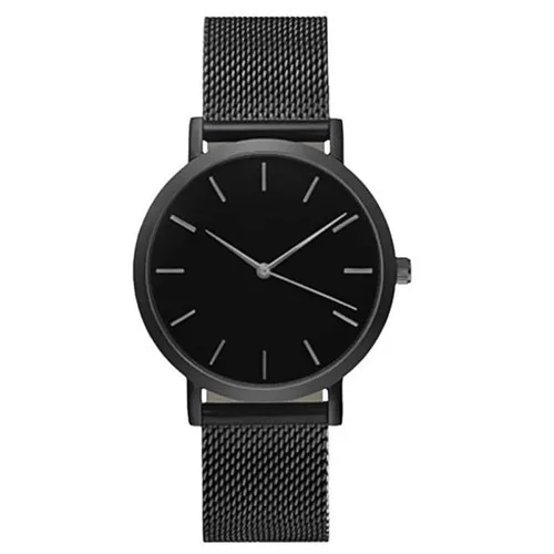 Мужские и женские Модные Аналоговые кварцевые наручные часы с ремешком из нержавеющей стали, роскошные простые Стильные дизайнерские часы-браслет, женские часы - Цвет: Черный