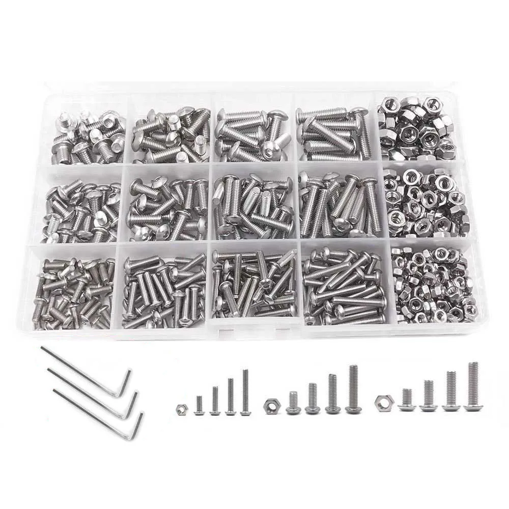 

NEW Screw and Nut Kit,Machine Screw and Nut Kit, 500 Pcs M3 M4 M5 Stainless Steel Button Head Hex Socket Head Cap Bolts Scre