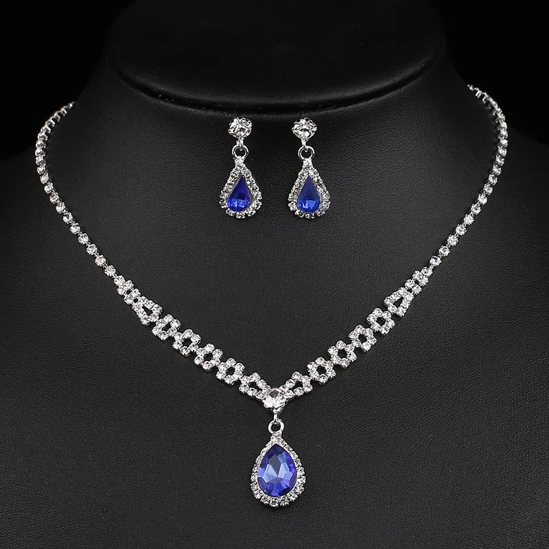 TREAZY Royal Blue Crystal Bridal Jewelry Sets Silver Plated Rhinestone Necklace Earrings Set for Women Prom Wedding Jewelry Sets