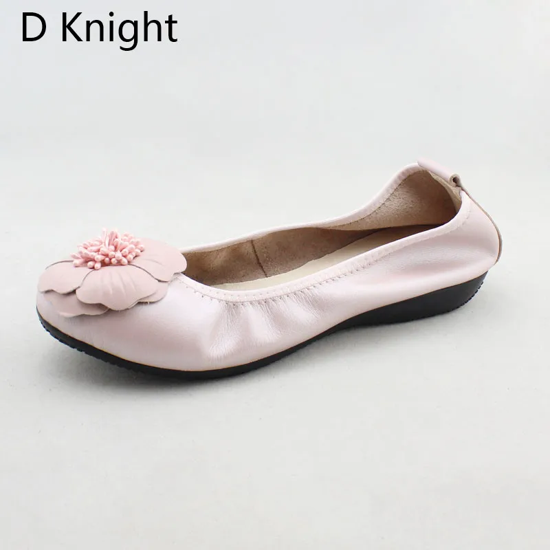 2018 Spring Women Flats Shoes Women Genuine Leather Shoes Woman Ballet Flats Flower Round Toe Loafers Slip On Ballerines Flats  (2)