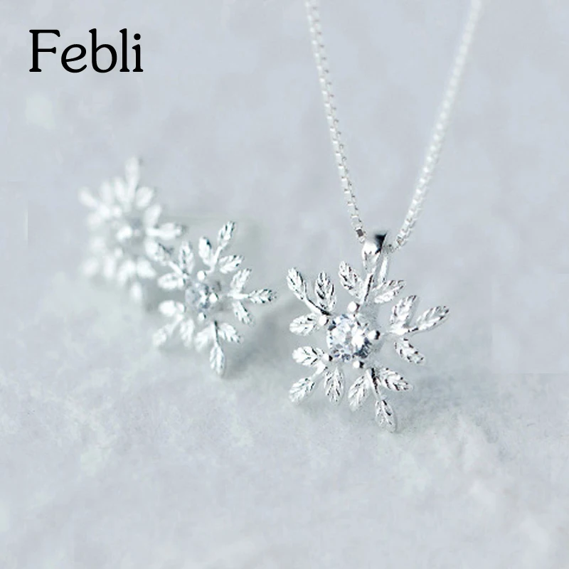 Febli S925 Серебряные Снежинки в форме Ожерелья для мужчин уха ногтей сверкающие