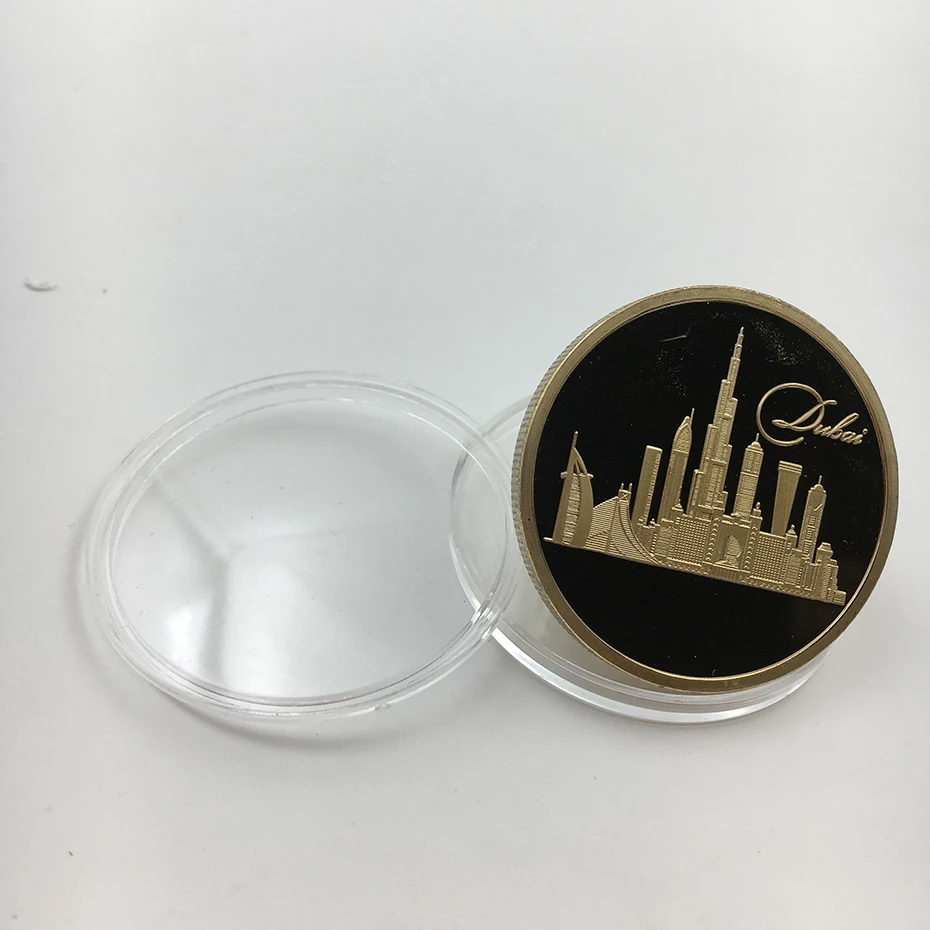Dubai building Souvenir 24K gold Plated Coin with nice acrylic frame for home decoration and