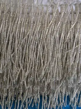 

5 yards silver beaded tassel fringe beads tube for party dress