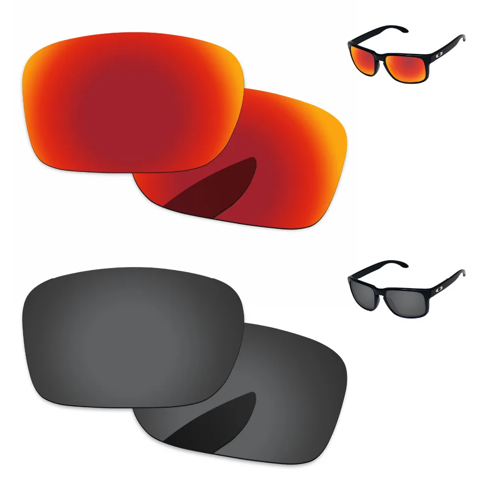 

Black Grey & Fire Red 2 Pairs Polarized Replacement Lenses for Authentic Holbrook Sunglasses Frame 100% UVA & UVB Protection