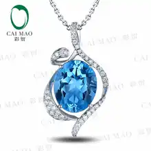 CaiMao 18KT/750 Белое золото 5,84 ct натуральный IF Голубой топаз& 0,28 ct полный разрез Алмазный обручение украшение-подвеска с драгоценными камнями