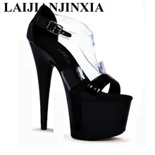 Laijianjinxia/Женская обувь 17 см каблуке пикантные прозрачные супер стильная обувь летние сандалии леди ночной клуб обувь для танцев