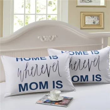 

Home and MOM Monogram Cushion Cover,Blue Letters Pillow Cases,Decorative Sofa Throw Pillow Covers for Mother's Day Gift 2 pcs