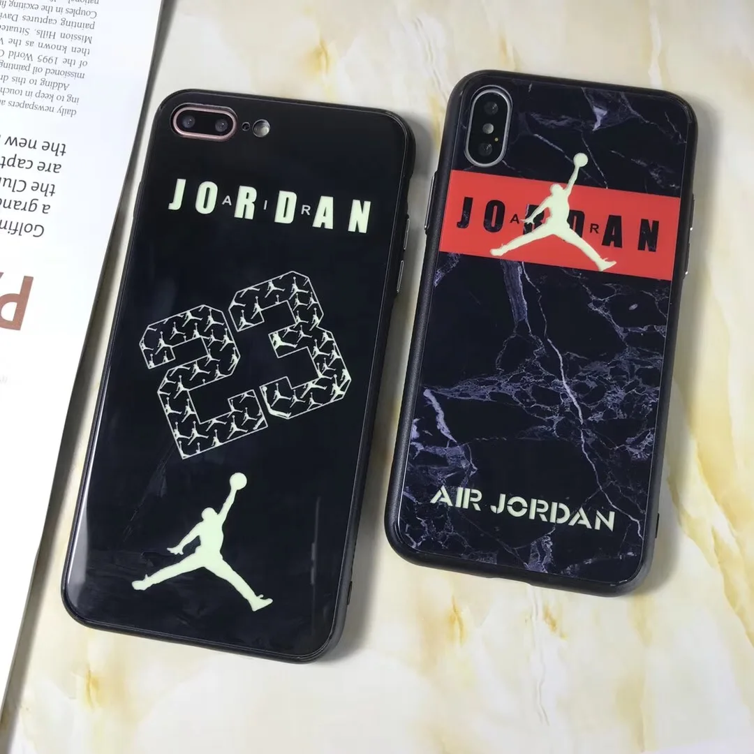 

Sports Brand Air 23 Flyman Jordan Case For iPhone 8 7 6 6s Plus 10 X Xs Max Xr Luxury Glossy Tempered Glass Cover Simple Coque