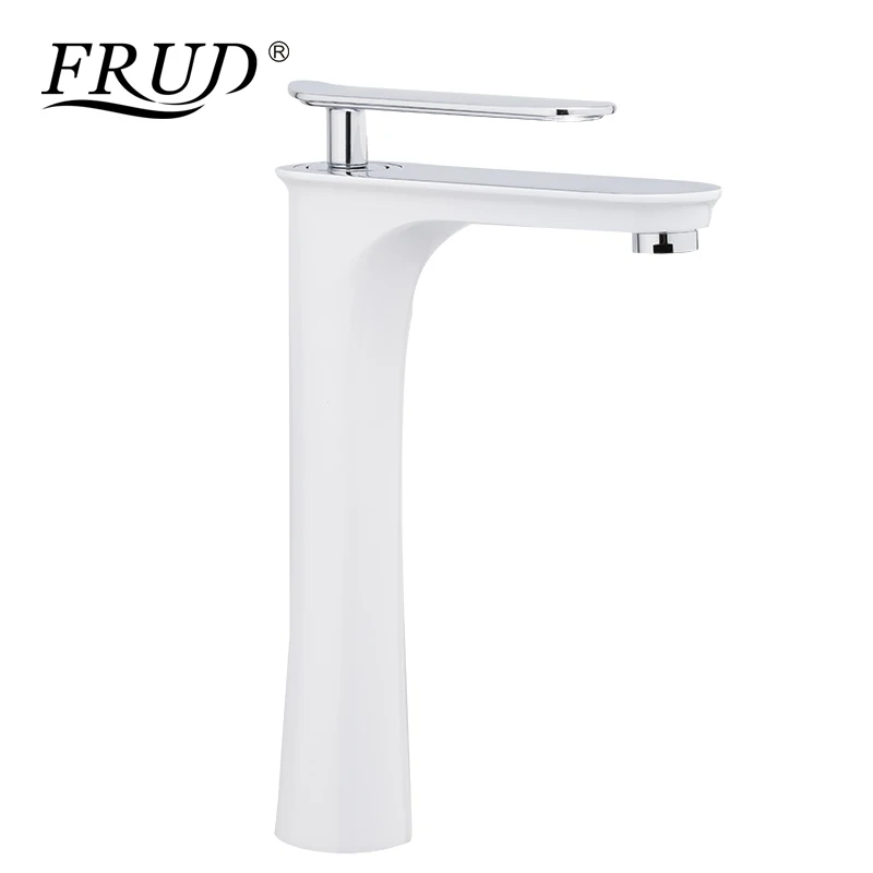 

FRUD White Basin Faucets Chrome Brass Bathroom Faucet Washbasin Taucets Tall Tap Kitchen Hot & Cold Water Mixer Sink Tap Y10133