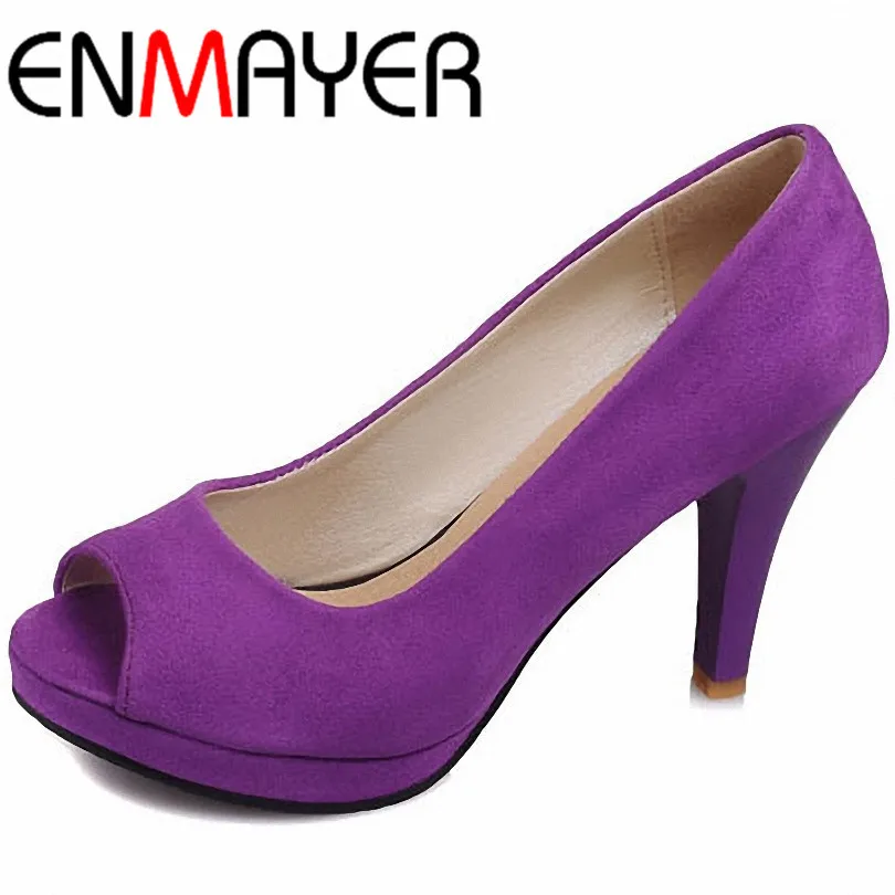 

ENMAYER Fashion Women New Sweet  Gladiator Thick High Heel Shoes Faux Suede Platform Pumps More Colors Bigsize34-43 Women Pumps