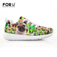 FORUDESIGNS/Бульдог с милым принтом; детские кроссовки для бега; спортивная мягкая удобная детская обувь на плоской подошве со шнуровкой; низкая прогулочная обувь