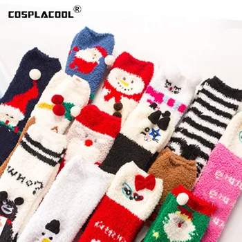 

No Gift Box Winter Warm Cute Christmas Socks Meias Cartoon 3D Animals Elk Snowman Funny Socks Women Kawaii Socks NO Gift Box