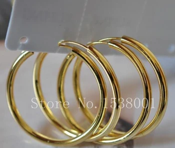 

2pairs/lots Simple Style Yellow Gold Filled Women Smooth Hoop Earring 30mm