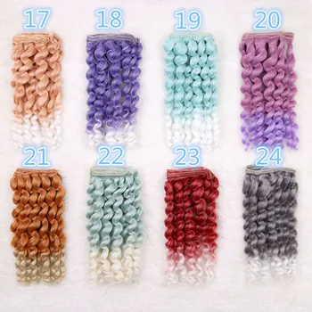 Online Puppe Perücken 15cm * 100cm Für 1/3 1/4 1/6 BJD SD Blyth Salon Puppe Lockige Welle Haar Gradienten Farbe Fapai Perücken