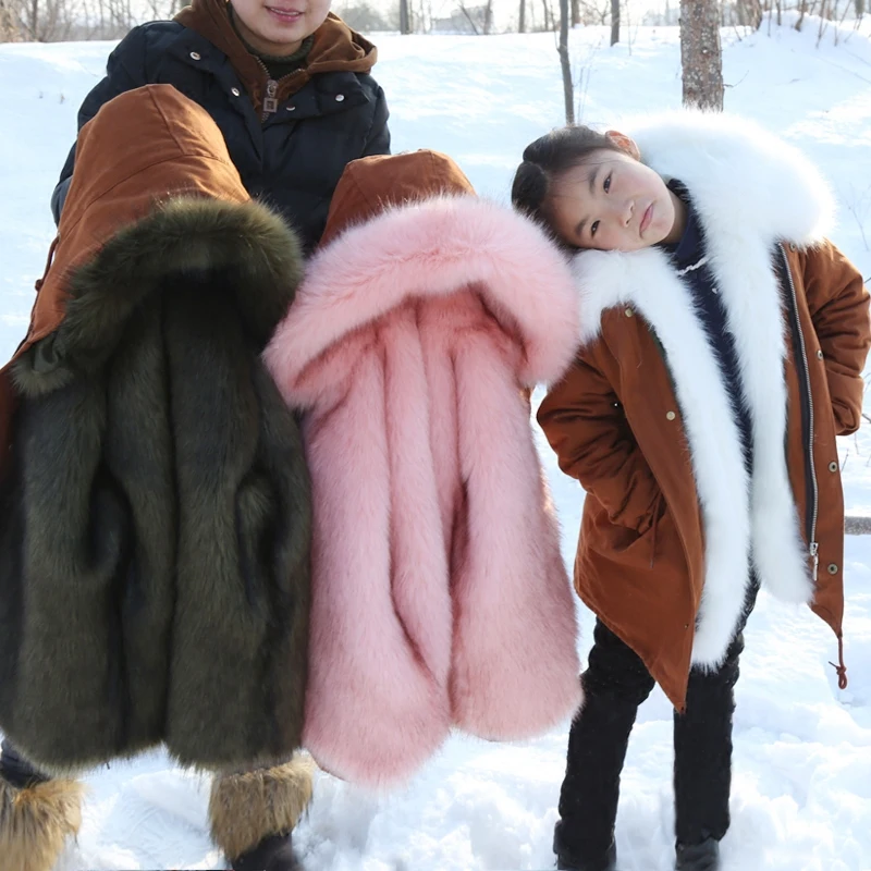 

-30 Degree Kids Snowsuit Luxury Fur Collar Fur Liner Thick Warm Toddler Boys Down Jacket Girls Outwear Coat Child Winter Clothes