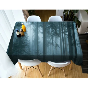 

3D Tablecloth Forest Natural Scenery Pattern Washable Cotton Cloth Thicken Rectangular and Round Wedding Table Cloth
