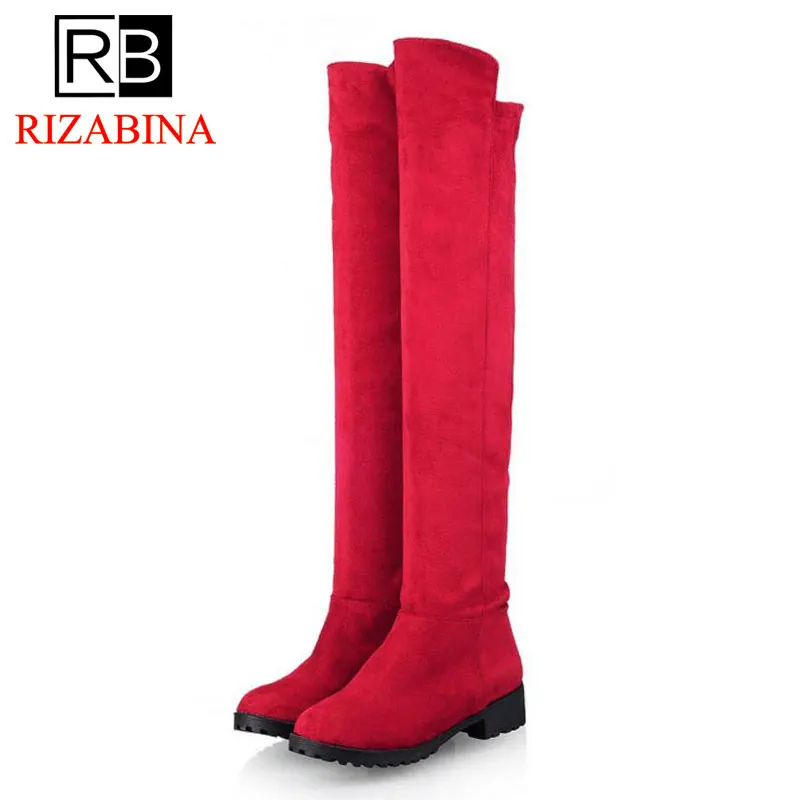 

RizaBina women flat over knee boots bohemia winter snow warm botas militares boot flock footwear quality shoes P20555 size 34-43