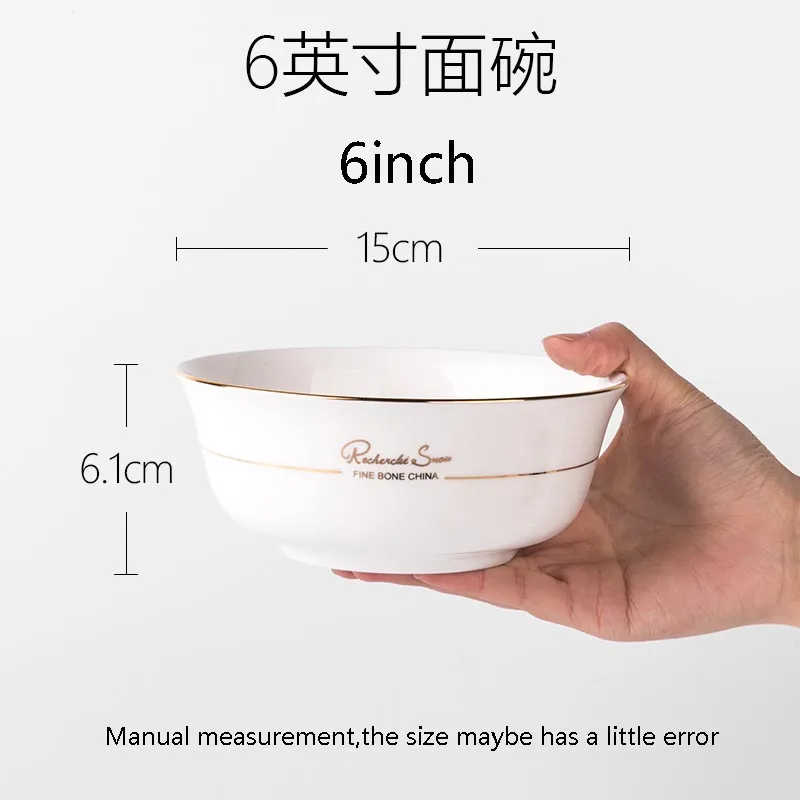 Короткая Золотая кайма костяного фарфора рисовая маленькая чаша мебель керамическая посуда для супа лапши большие чаши кухонная посуда подарки - Цвет: E