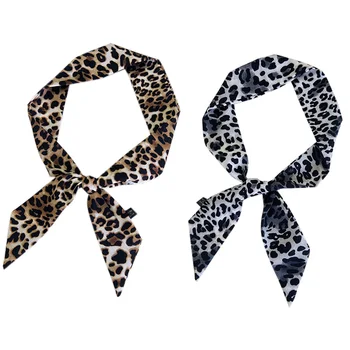 

Womens Leopard Printed Chiffon Ribbon Scarf Tied Bag Handbag Bohemian Headband