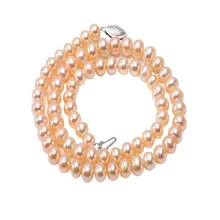 JYX Choker Necklace 6-6.5mm Small Pearl Necklace Pink Flatly Round Cultured Freshwater Pearl Necklace