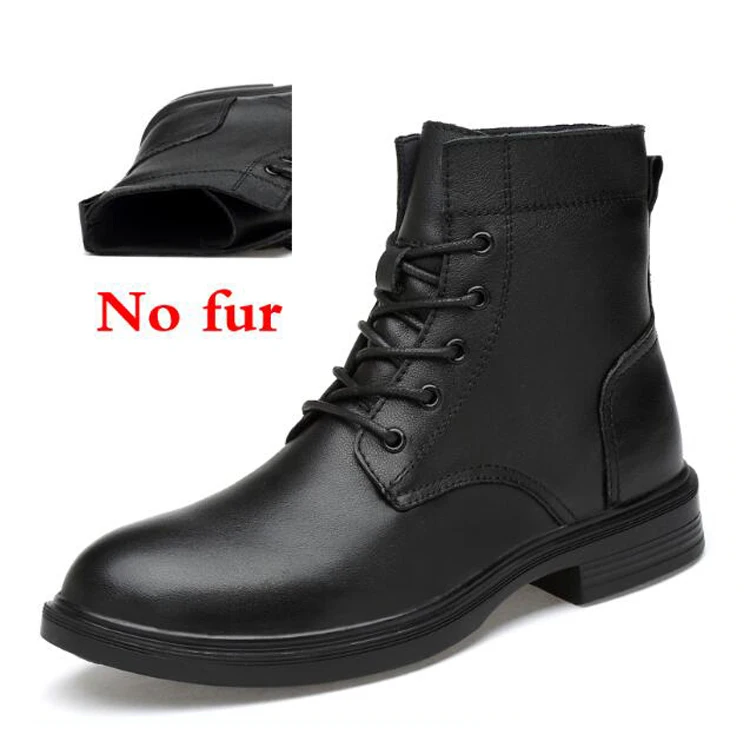 Мужские ботинки; теплая плюшевая зимняя обувь; модные водонепроницаемые ботильоны; нескользящие мужские зимние ботинки; Прямая поставка; большие размеры - Цвет: Black-no fur