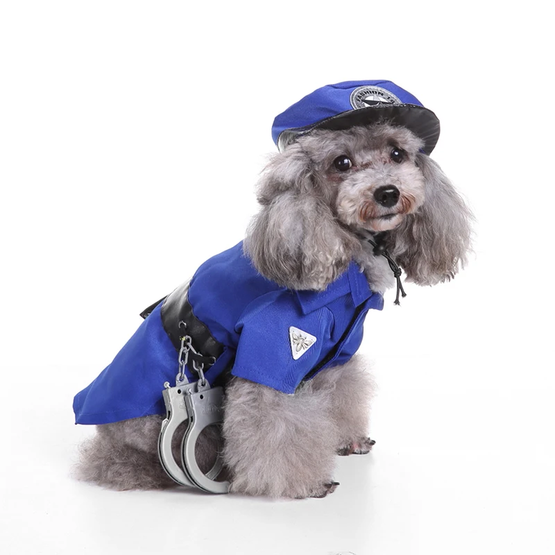 

Pet Clothes Winter Small Dog Cotton Coat Dog Costume Cosplay Policeman Dog Cloth Party Decoration Tool with Hat